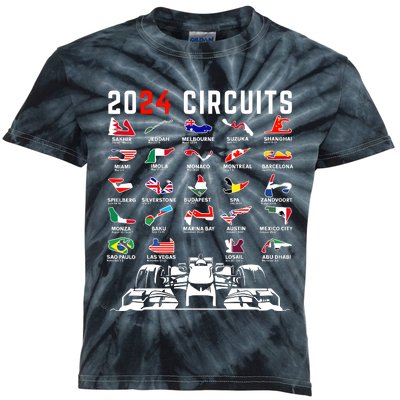 2024 Formula Racing Track Formula Race Formula Car Fan Kids Tie-Dye T-Shirt