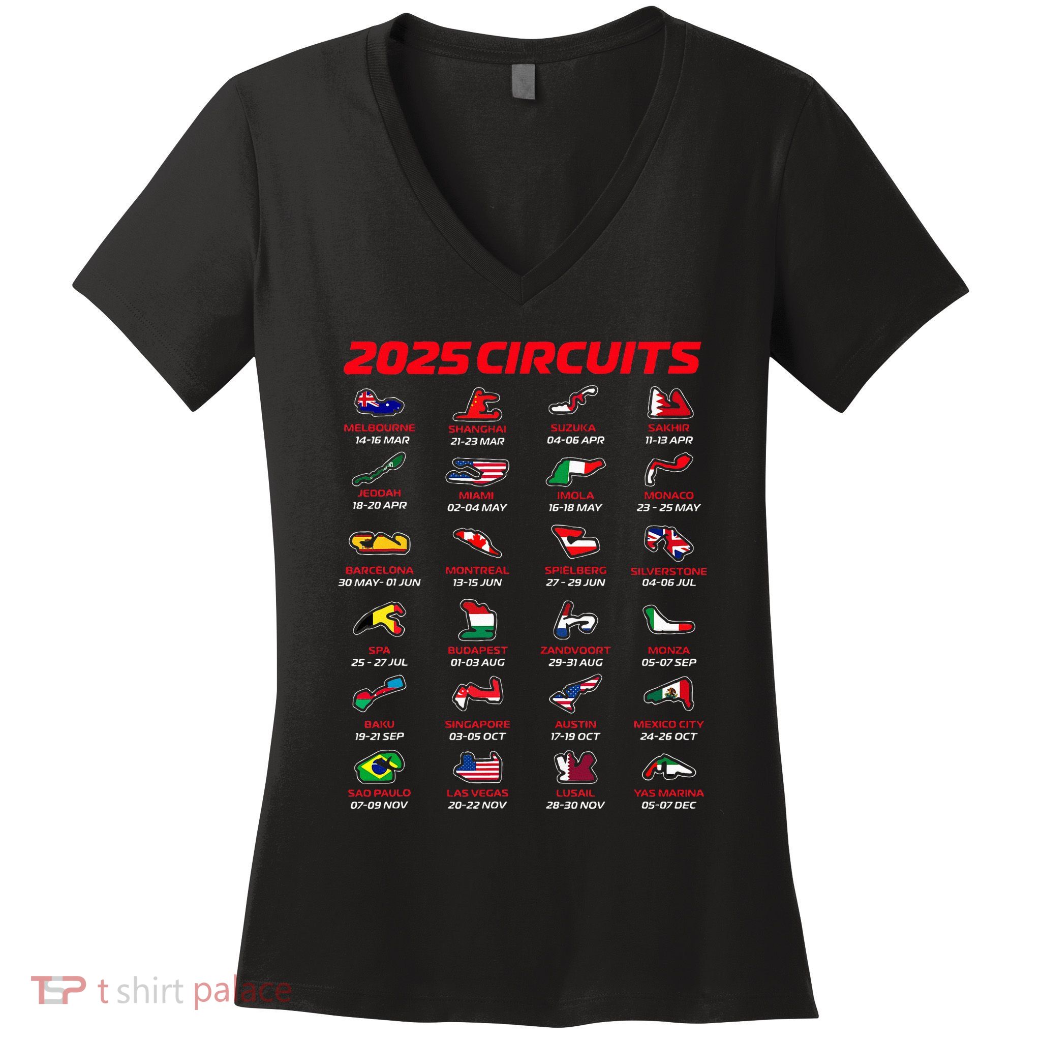 2025 Formula Racing Track Circuits 2025 Women's V-Neck T-Shirt