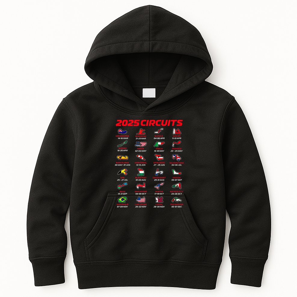 2025 Formula Racing Track Circuits 2025 Kids Hoodie