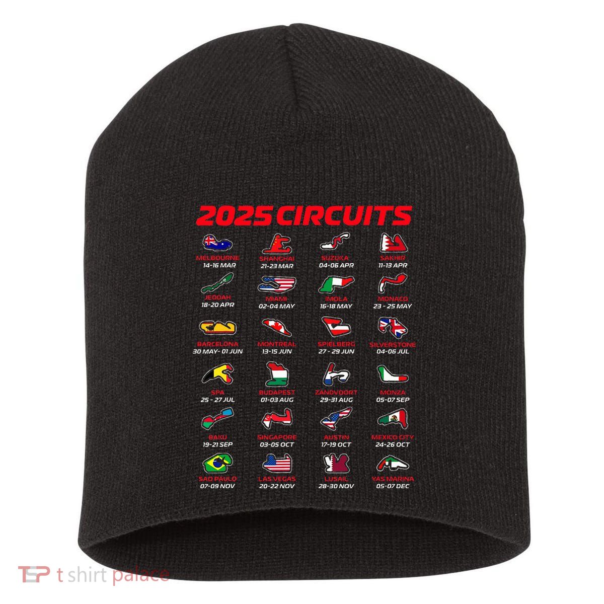 2025 Formula Racing Track Circuits 2025 Short Acrylic Beanie
