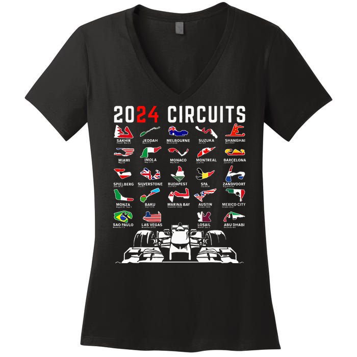 2024 Formula Racing Track Formula Race Formula Car Fan Women's V-Neck T-Shirt