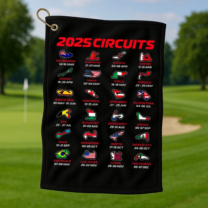 2025 Formula Racing Track Formula Race Circuits 2025 Golf Towel