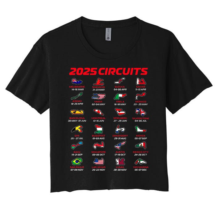 2025 Formula Racing Track Formula Race Circuits 2025 Women's Crop Top Tee