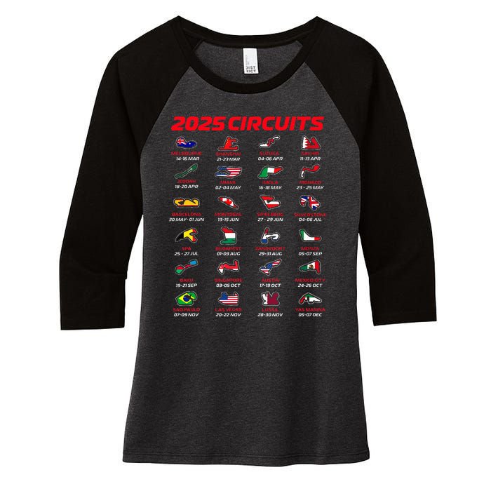 2025 Formula Racing Track Formula Race Circuits 2025 Women's Tri-Blend 3/4-Sleeve Raglan Shirt