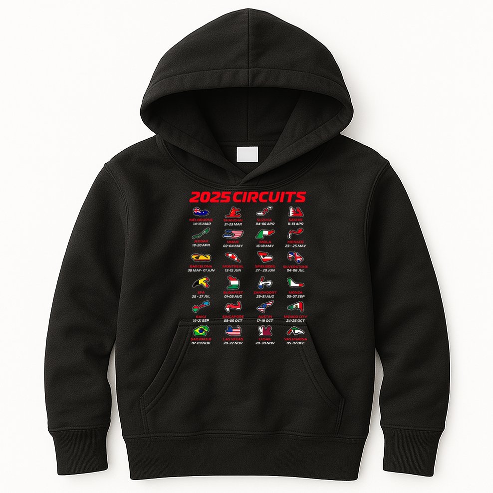 2025 Formula Racing Track Formula Race Circuits 2025 Kids Hoodie