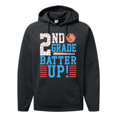 2nd Grade Back To School 2nd Grade Batter Up Baseball Performance Fleece Hoodie