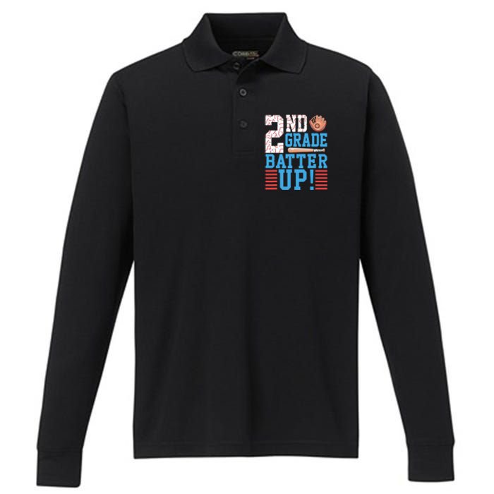 2nd Grade Back To School 2nd Grade Batter Up Baseball Performance Long Sleeve Polo