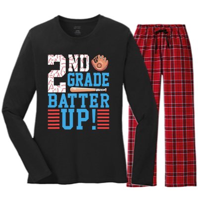 2nd Grade Back To School 2nd Grade Batter Up Baseball Women's Long Sleeve Flannel Pajama Set 