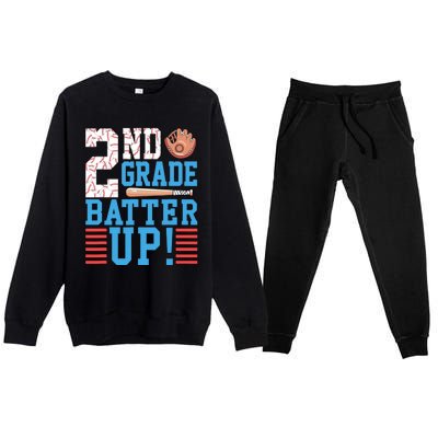 2nd Grade Back To School 2nd Grade Batter Up Baseball Premium Crewneck Sweatsuit Set