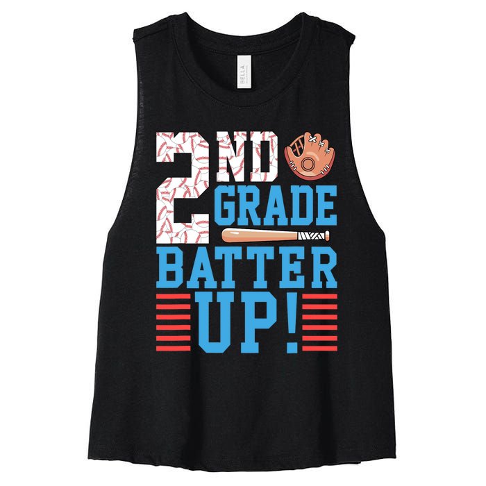 2nd Grade Back To School 2nd Grade Batter Up Baseball Women's Racerback Cropped Tank