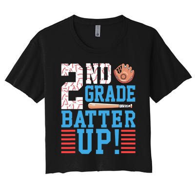 2nd Grade Back To School 2nd Grade Batter Up Baseball Women's Crop Top Tee