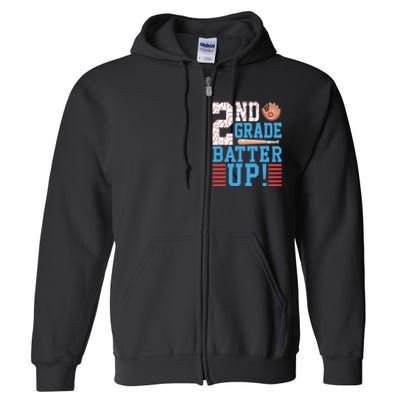 2nd Grade Back To School 2nd Grade Batter Up Baseball Full Zip Hoodie