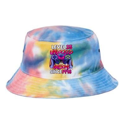 25th Gaming Birthday gift Level 25 Unlocked Awesome Video Game 1998 Birthday Tie Dye Newport Bucket Hat