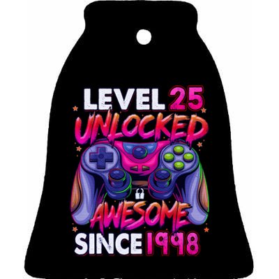 25th Gaming Birthday gift Level 25 Unlocked Awesome Video Game 1998 Birthday Ceramic Bell Ornament