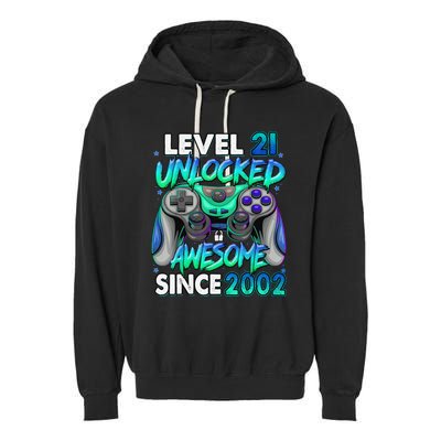 21st Gaming Birthday gift Level 21 Unlocked Awesome Video Game 2002 Birthday Garment-Dyed Fleece Hoodie