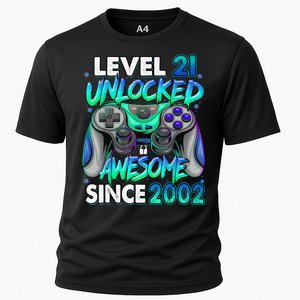 21st Gaming Birthday gift Level 21 Unlocked Awesome Video Game 2002 Birthday Cooling Performance Crew T-Shirt