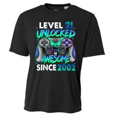 21st Gaming Birthday gift Level 21 Unlocked Awesome Video Game 2002 Birthday Cooling Performance Crew T-Shirt