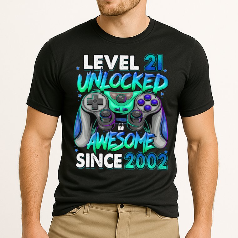 21st Gaming Birthday gift Level 21 Unlocked Awesome Video Game 2002 Birthday Cooling Performance Crew T-Shirt