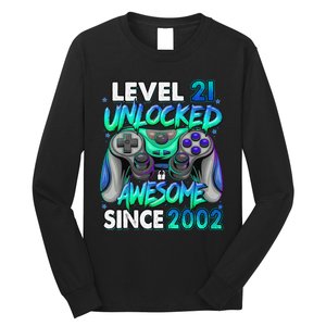 21st Gaming Birthday gift Level 21 Unlocked Awesome Video Game 2002 Birthday Long Sleeve Shirt