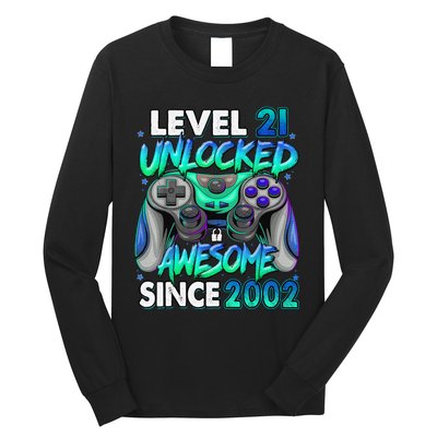 21st Gaming Birthday gift Level 21 Unlocked Awesome Video Game 2002 Birthday Long Sleeve Shirt