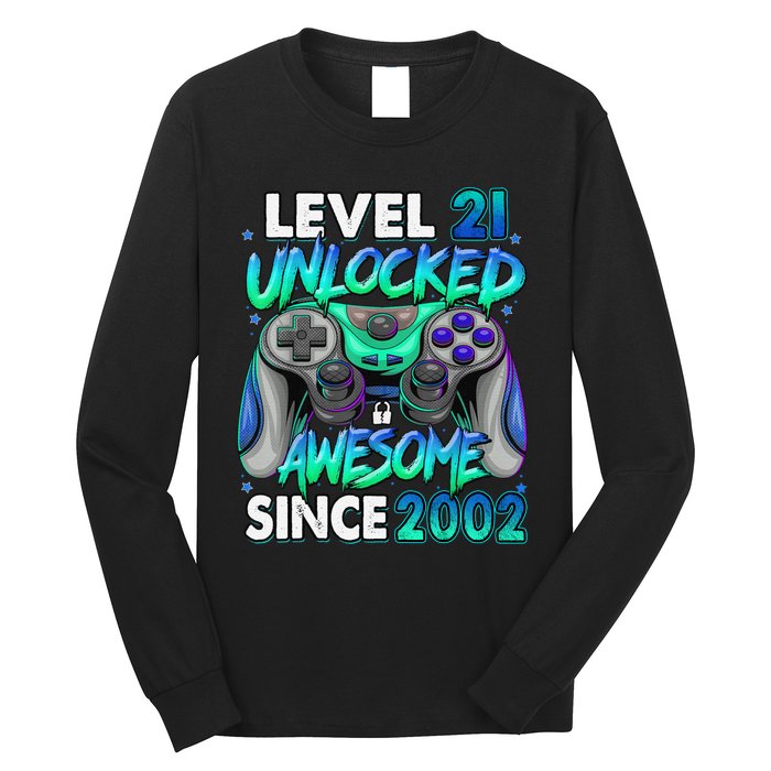 21st Gaming Birthday gift Level 21 Unlocked Awesome Video Game 2002 Birthday Long Sleeve Shirt