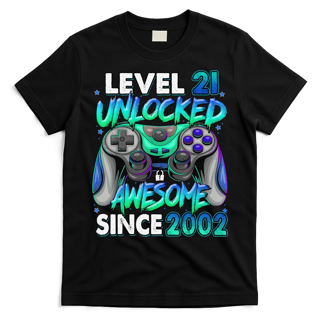 21st Gaming Birthday gift Level 21 Unlocked Awesome Video Game 2002 Birthday T-Shirt