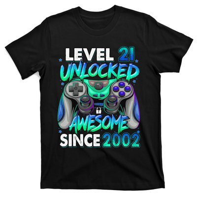 21st Gaming Birthday gift Level 21 Unlocked Awesome Video Game 2002 Birthday T-Shirt