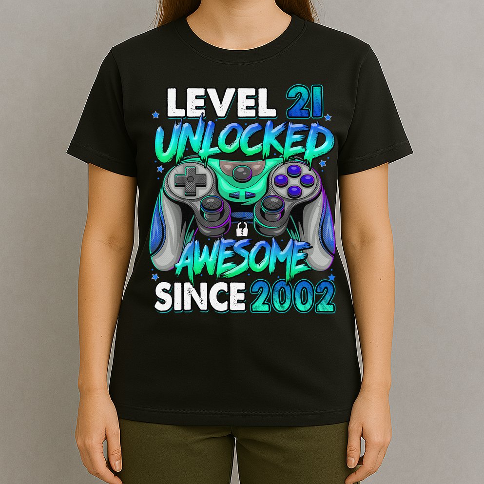 21st Gaming Birthday gift Level 21 Unlocked Awesome Video Game 2002 Birthday T-Shirt