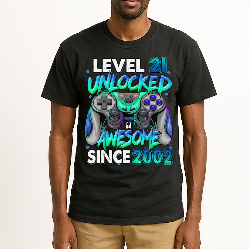 21st Gaming Birthday gift Level 21 Unlocked Awesome Video Game 2002 Birthday Tall T-Shirt