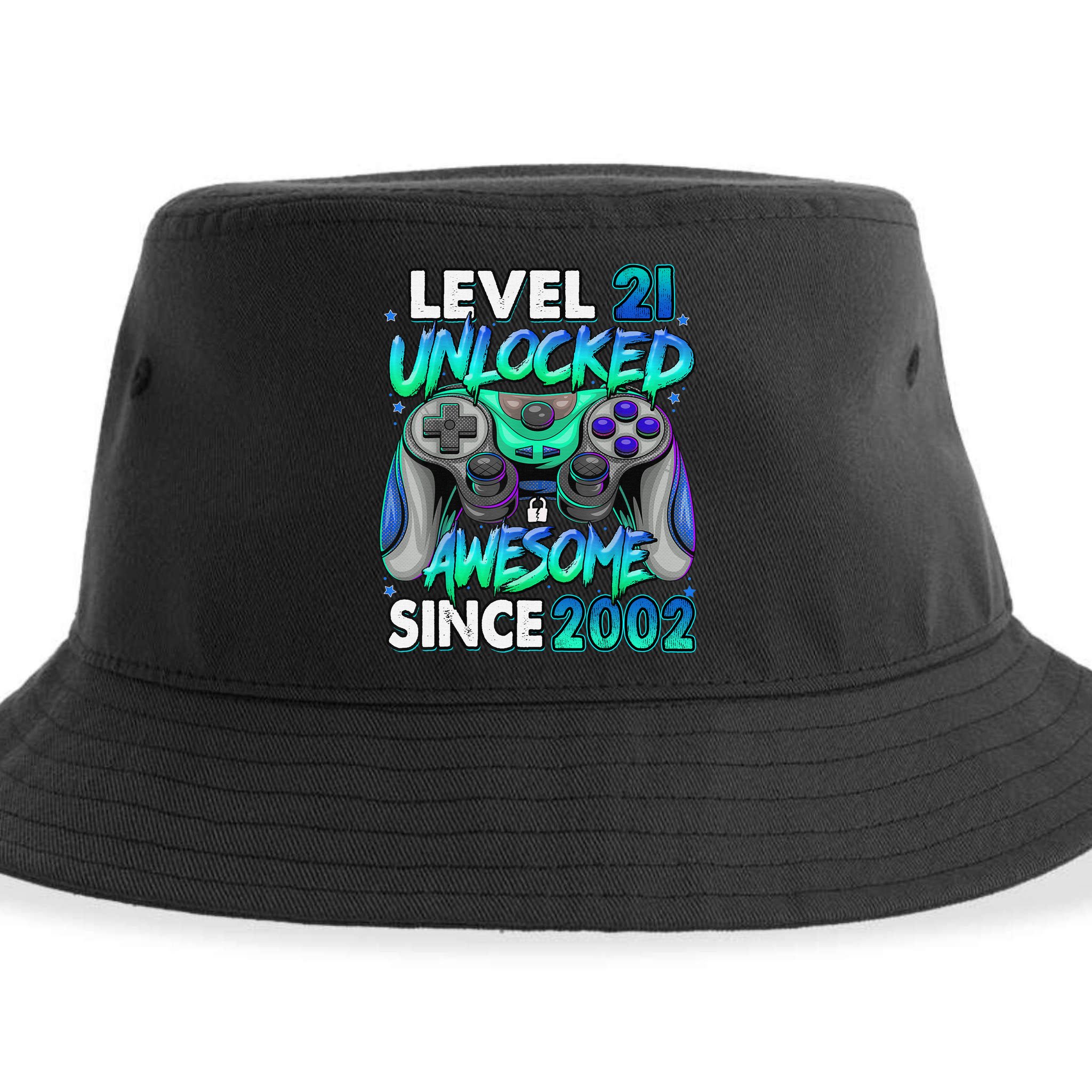 21st Gaming Birthday gift Level 21 Unlocked Awesome Video Game 2002 Birthday Sustainable Bucket Hat