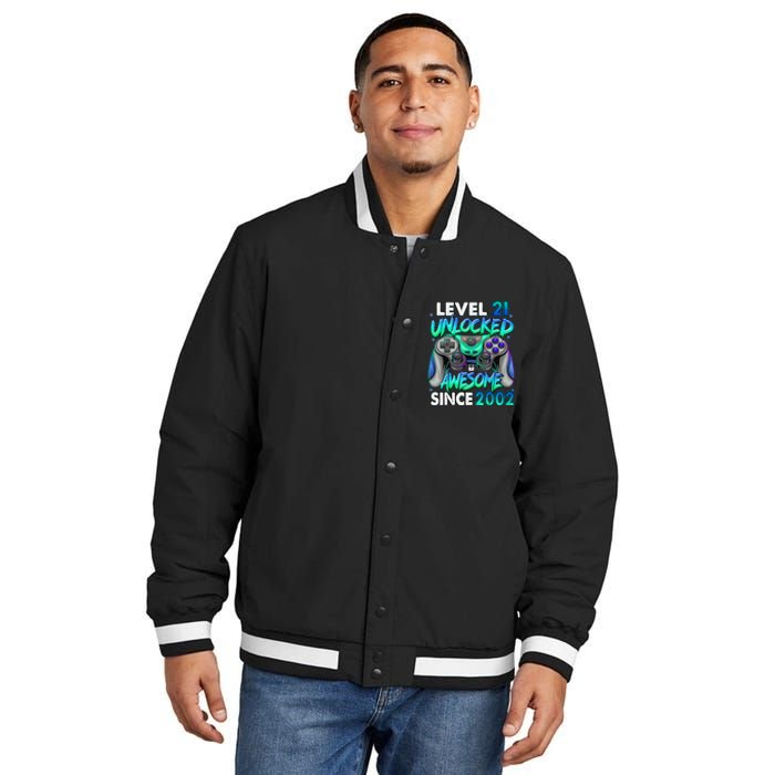 21st Gaming Birthday gift Level 21 Unlocked Awesome Video Game 2002 Birthday Insulated Varsity Jacket