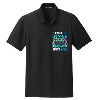 21st Gaming Birthday gift Level 21 Unlocked Awesome Video Game 2002 Birthday Dry Zone Grid Polo