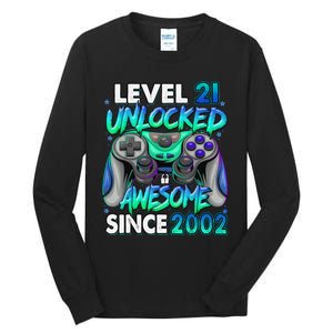 21st Gaming Birthday gift Level 21 Unlocked Awesome Video Game 2002 Birthday Tall Long Sleeve T-Shirt