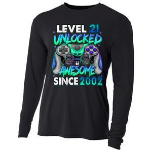 21st Gaming Birthday gift Level 21 Unlocked Awesome Video Game 2002 Birthday Cooling Performance Long Sleeve Crew