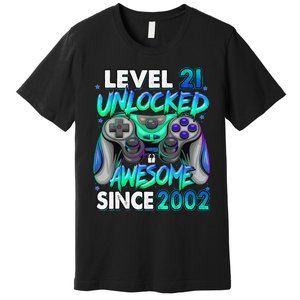 21st Gaming Birthday gift Level 21 Unlocked Awesome Video Game 2002 Birthday Premium T-Shirt