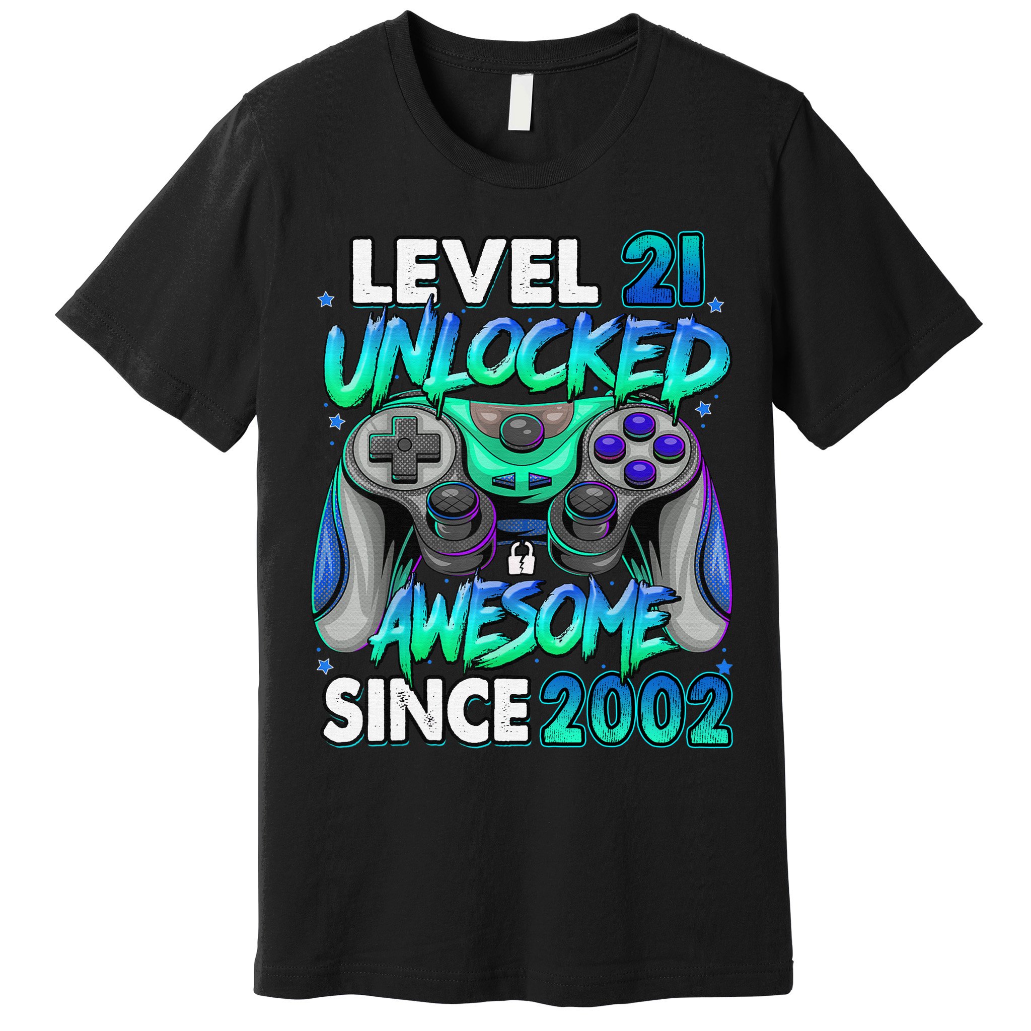 21st Gaming Birthday gift Level 21 Unlocked Awesome Video Game 2002 Birthday Premium T-Shirt