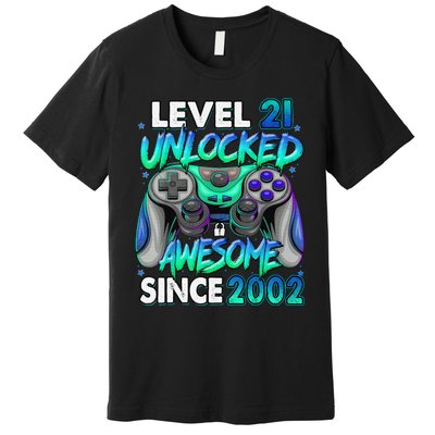 21st Gaming Birthday gift Level 21 Unlocked Awesome Video Game 2002 Birthday Premium T-Shirt