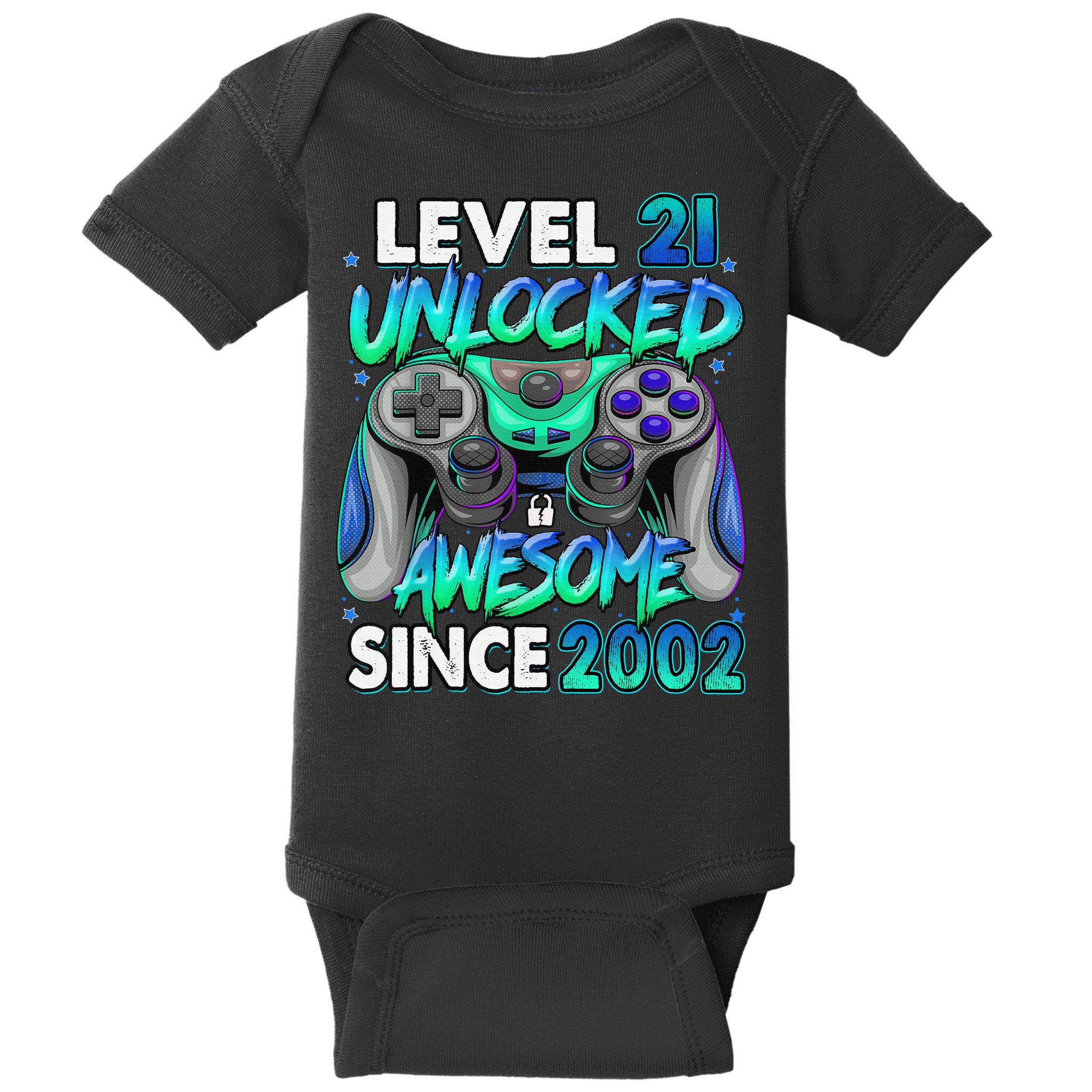 21st Gaming Birthday gift Level 21 Unlocked Awesome Video Game 2002 Birthday Baby Bodysuit