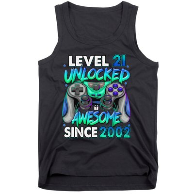 21st Gaming Birthday gift Level 21 Unlocked Awesome Video Game 2002 Birthday Tank Top