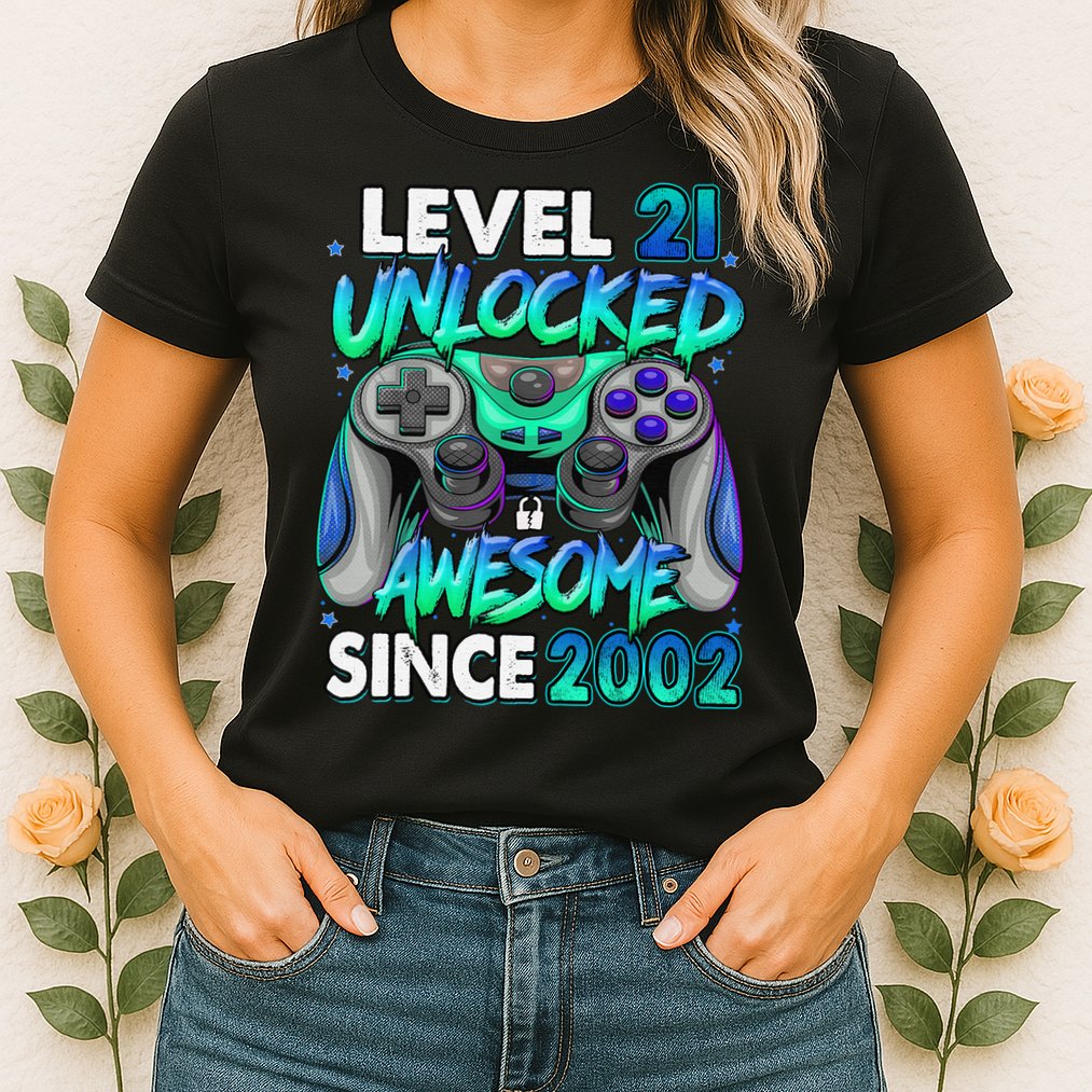 21st Gaming Birthday gift Level 21 Unlocked Awesome Video Game 2002 Birthday Womens T-Shirt