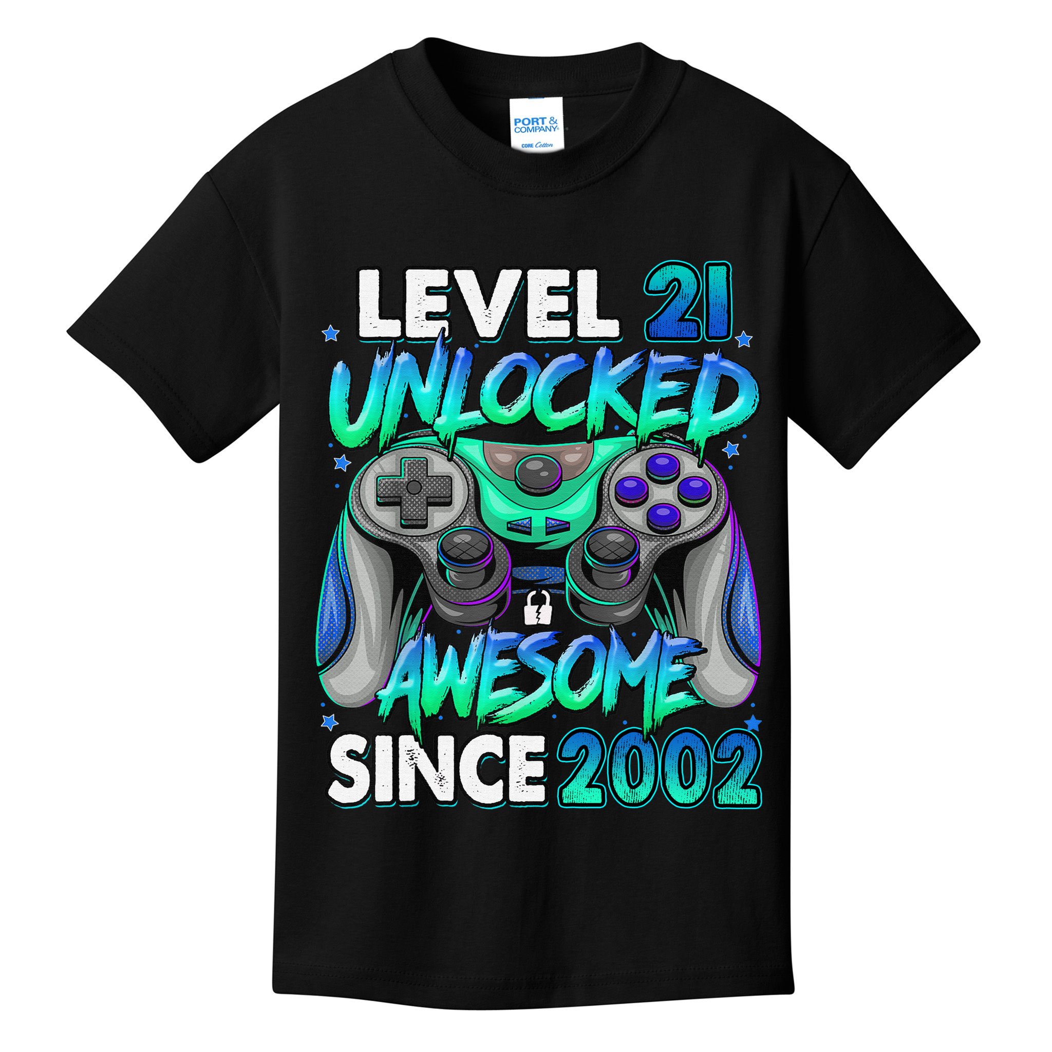 21st Gaming Birthday gift Level 21 Unlocked Awesome Video Game 2002 Birthday Kids T-Shirt
