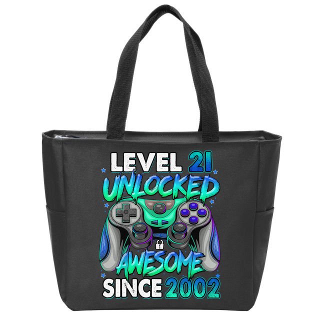 21st Gaming Birthday gift Level 21 Unlocked Awesome Video Game 2002 Birthday Zip Tote Bag