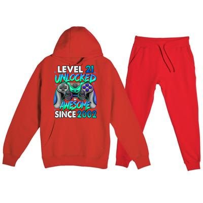 21st Gaming Birthday gift Level 21 Unlocked Awesome Video Game 2002 Birthday Premium Hooded Sweatsuit Set