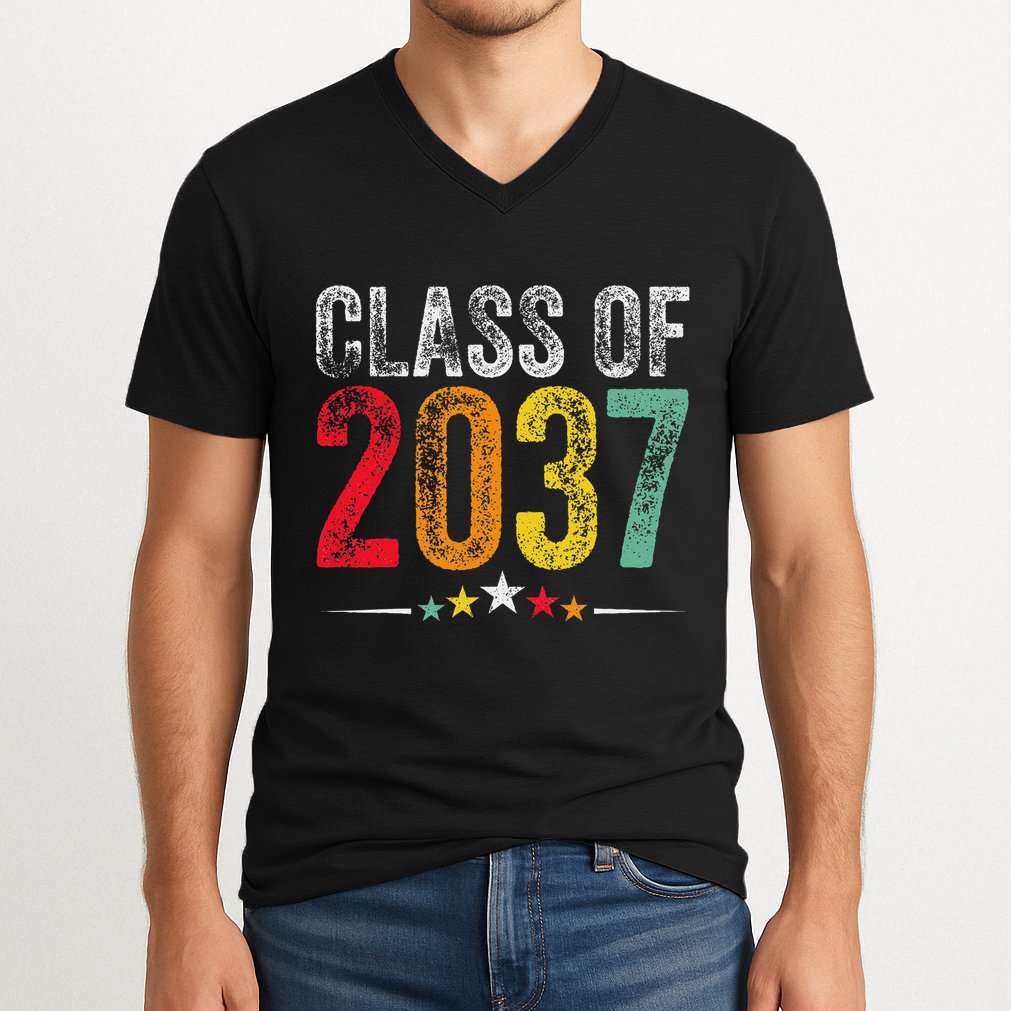 2037 Graduation Class Of 2037 Grow With Me Retro V-Neck T-Shirt