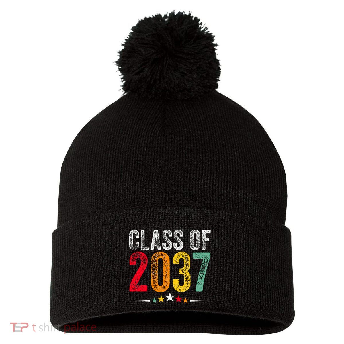 2037 Graduation Class Of 2037 Grow With Me Boy Girl Retro Pom Pom 12in Knit Beanie