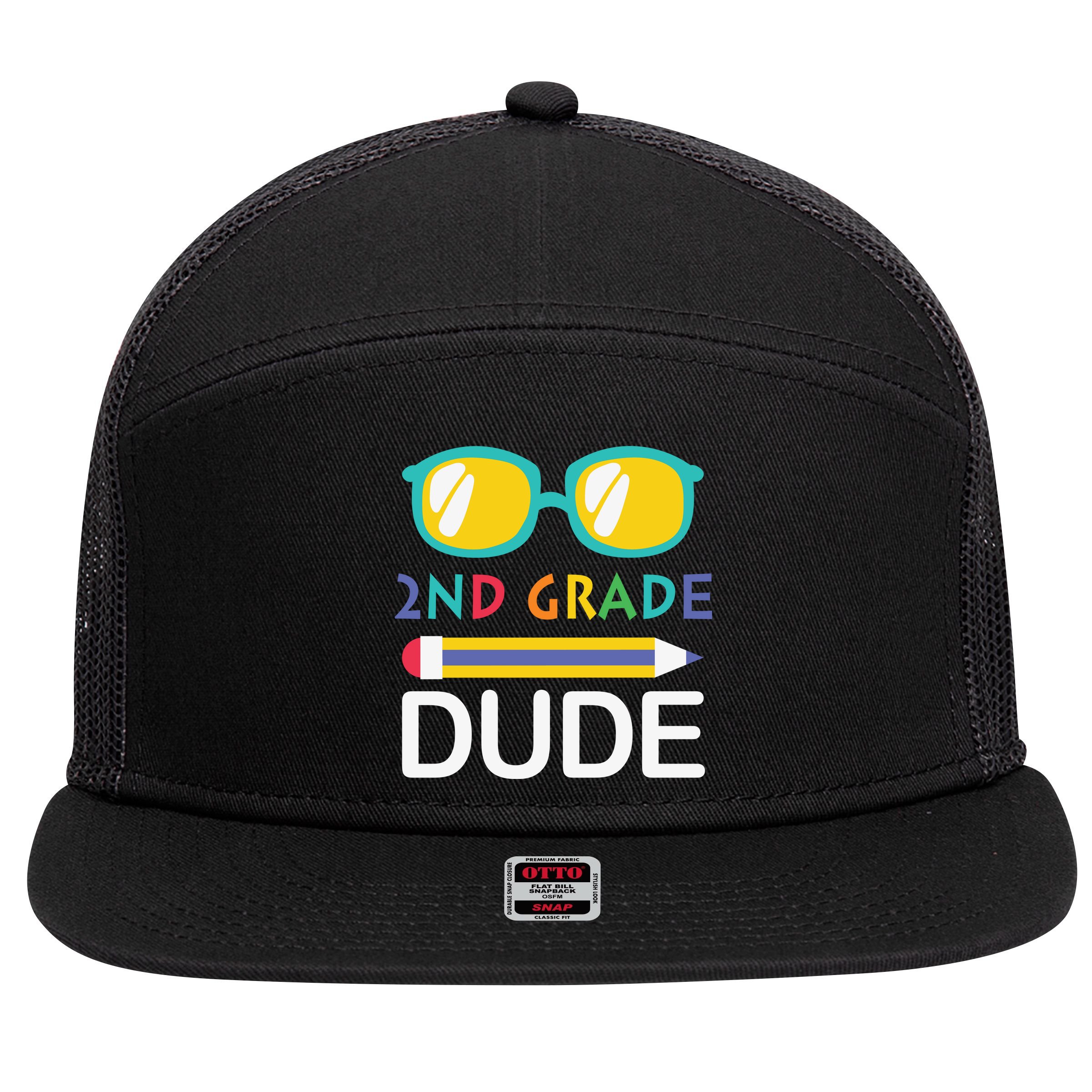 2nd Grade Dude Glasses Back School First Day Of School 7 Panel Mesh Trucker Snapback Hat