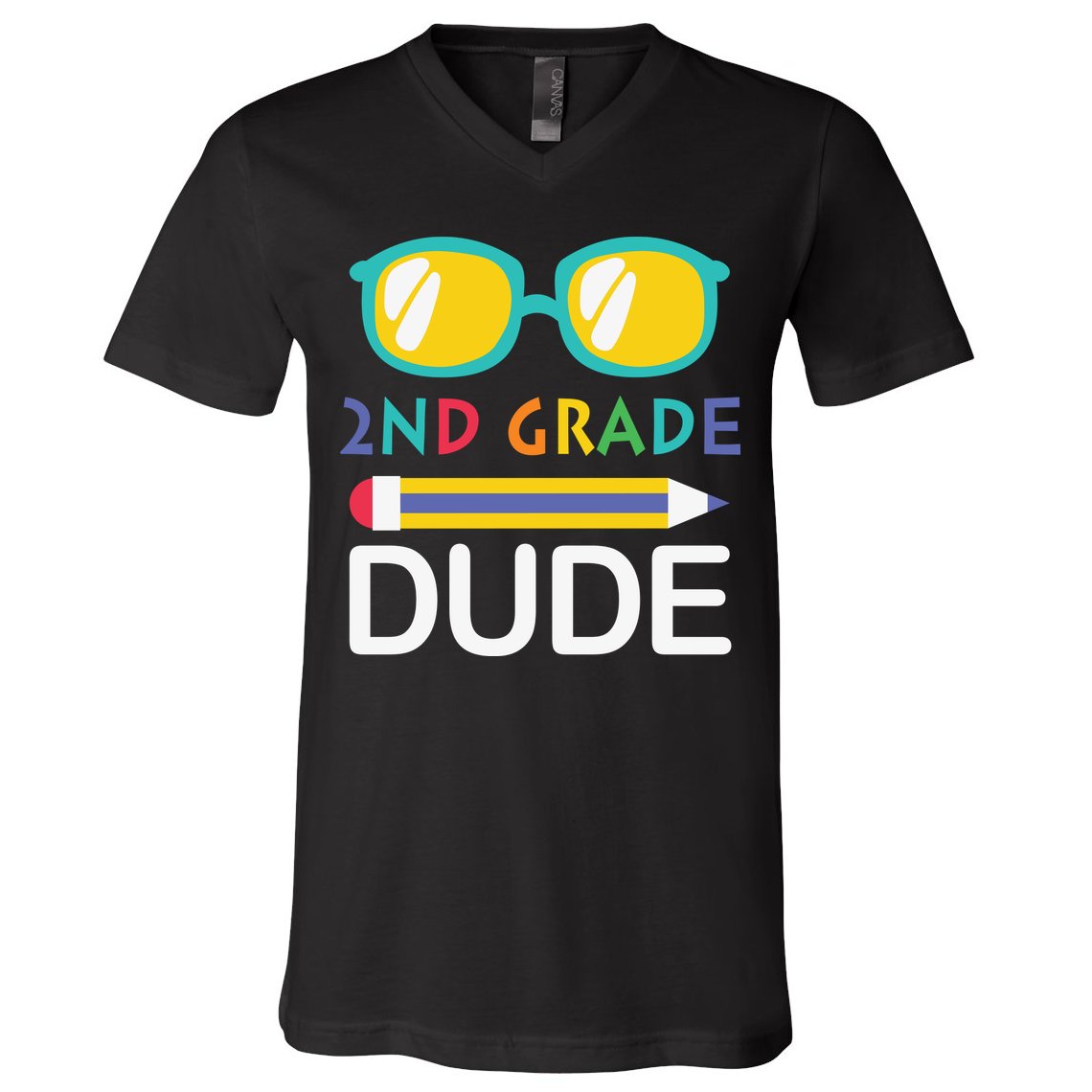 2nd Grade Dude Glasses Back School First Day Of School V-Neck T-Shirt
