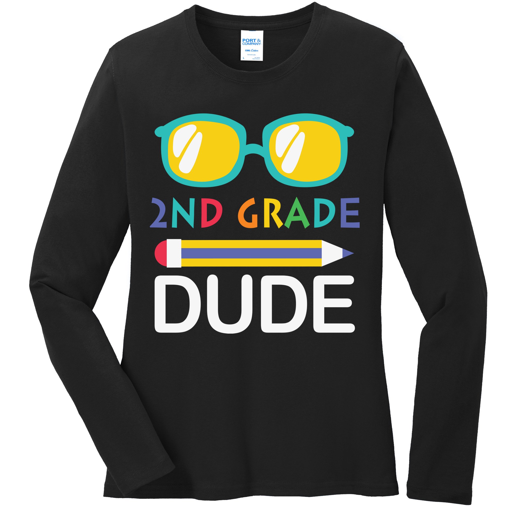 2nd Grade Dude Glasses Back School First Day Of School Ladies Long Sleeve Shirt