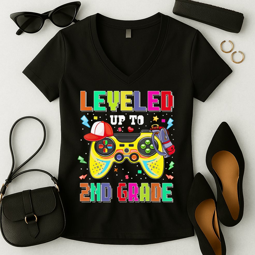 2Nd Grade Gamer First Day Second Grade Back To School Women's V-Neck T-Shirt