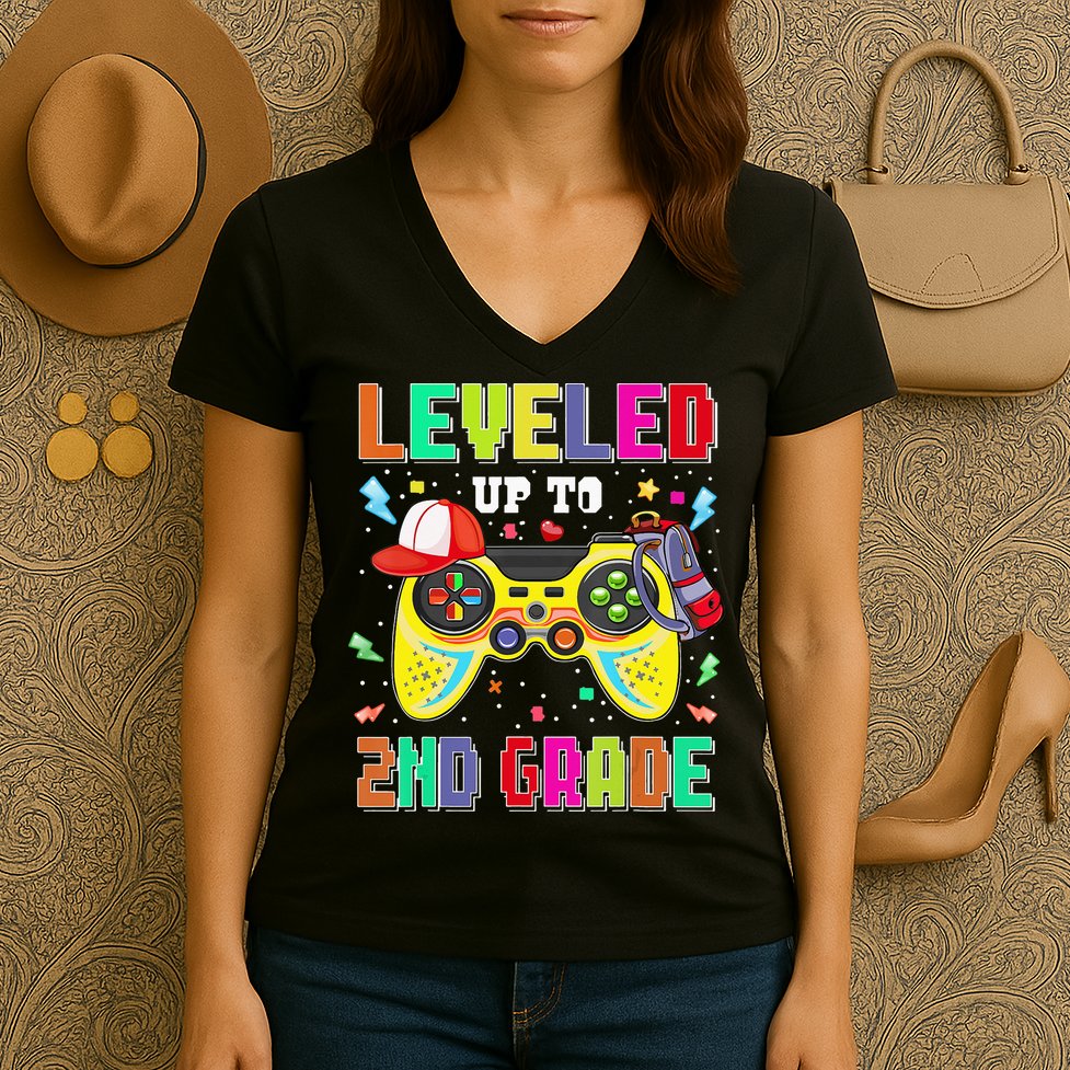 2Nd Grade Gamer First Day Second Grade Back To School Women's V-Neck T-Shirt